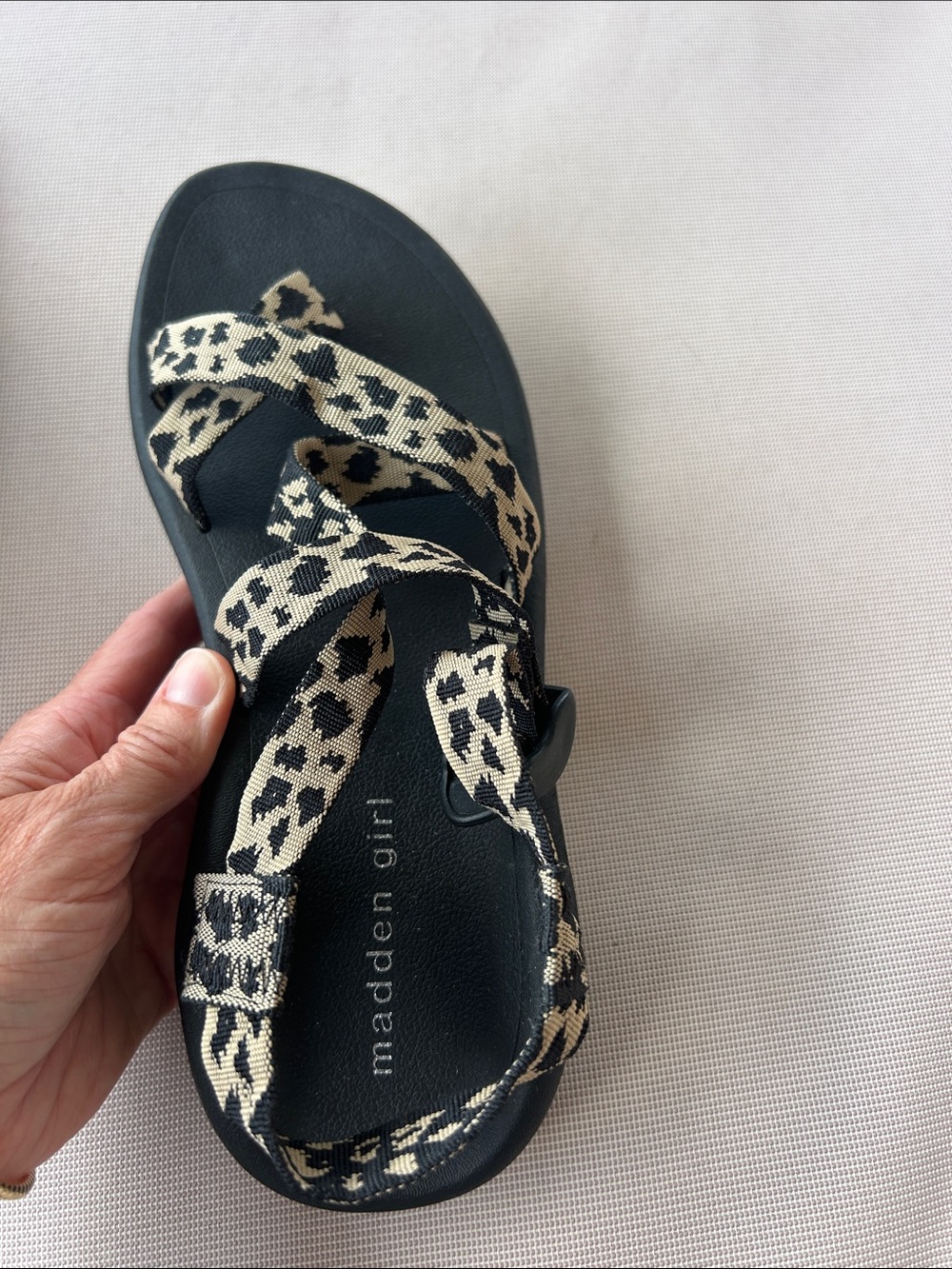 Madden Girl Leopard Print Slide Sandal - Black & Beige